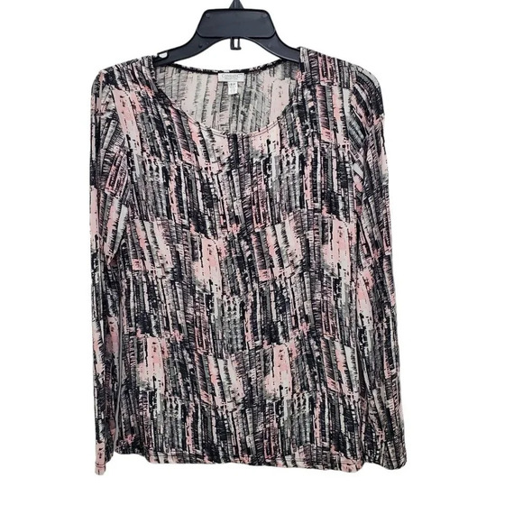 Conrad C Collection Pink Gray Abstract Liquid Knit Gemstone LS Blouse Size S - Picture 1 of 5